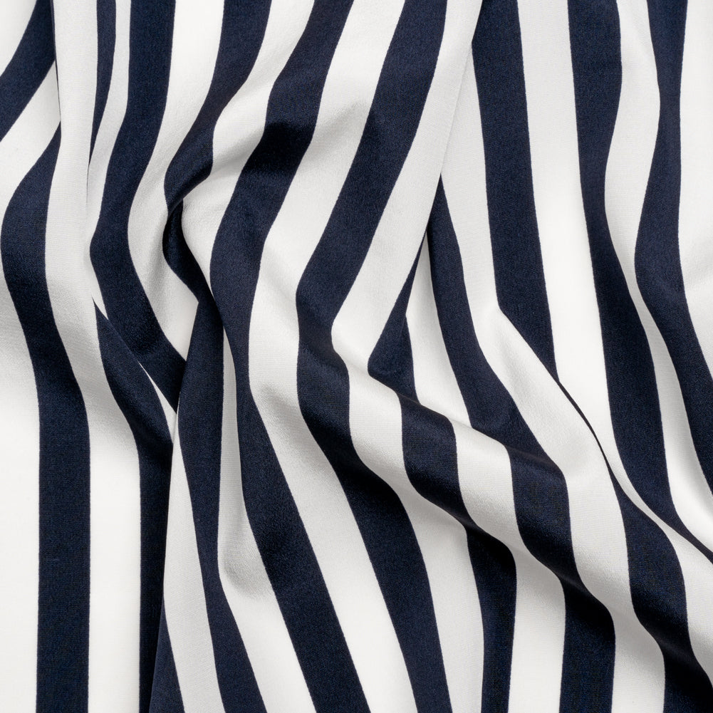 Famous Australian Designer Navy and White Striped Stretch Silk Crepe de Chine