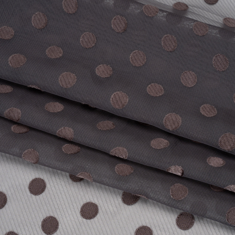 Famous Australian Designer Charcoal Satin Burnout Polka Dots Polyester Chiffon Folded
