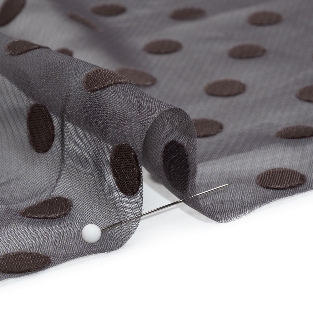 Famous Australian Designer Charcoal Satin Burnout Polka Dots Polyester Chiffon Detail