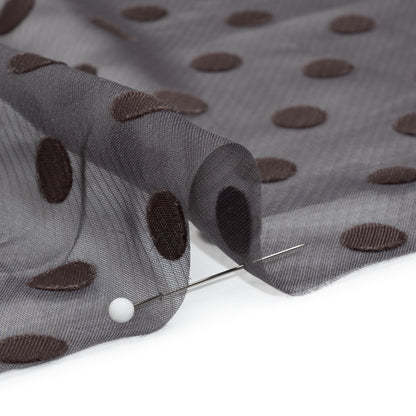 Famous Australian Designer Charcoal Satin Burnout Polka Dots Polyester Chiffon Detail