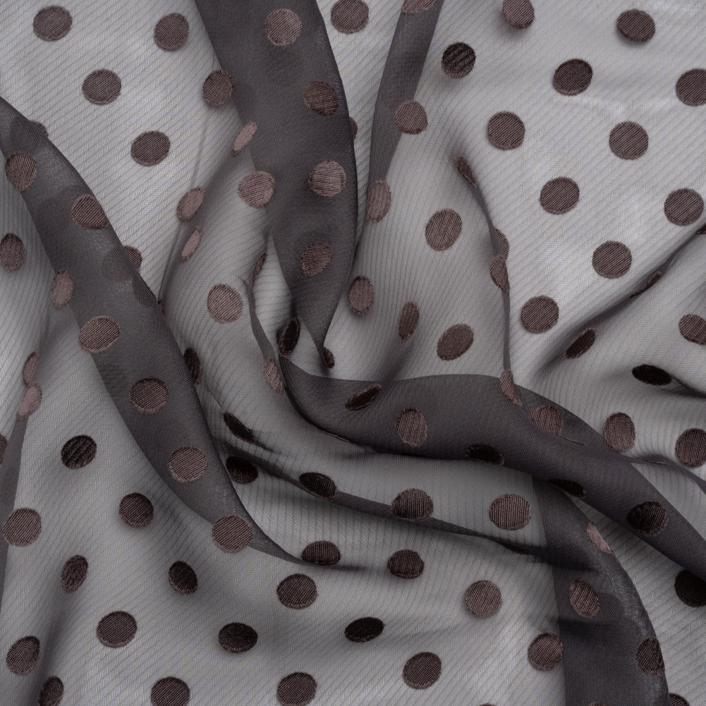Famous Australian Designer Charcoal Satin Burnout Polka Dots Polyester Chiffon