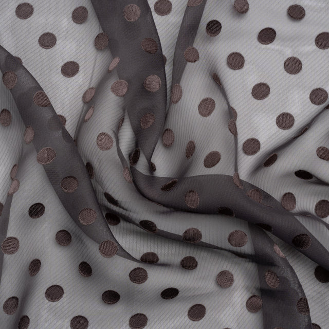 Famous Australian Designer Charcoal Satin Burnout Polka Dots Polyester Chiffon