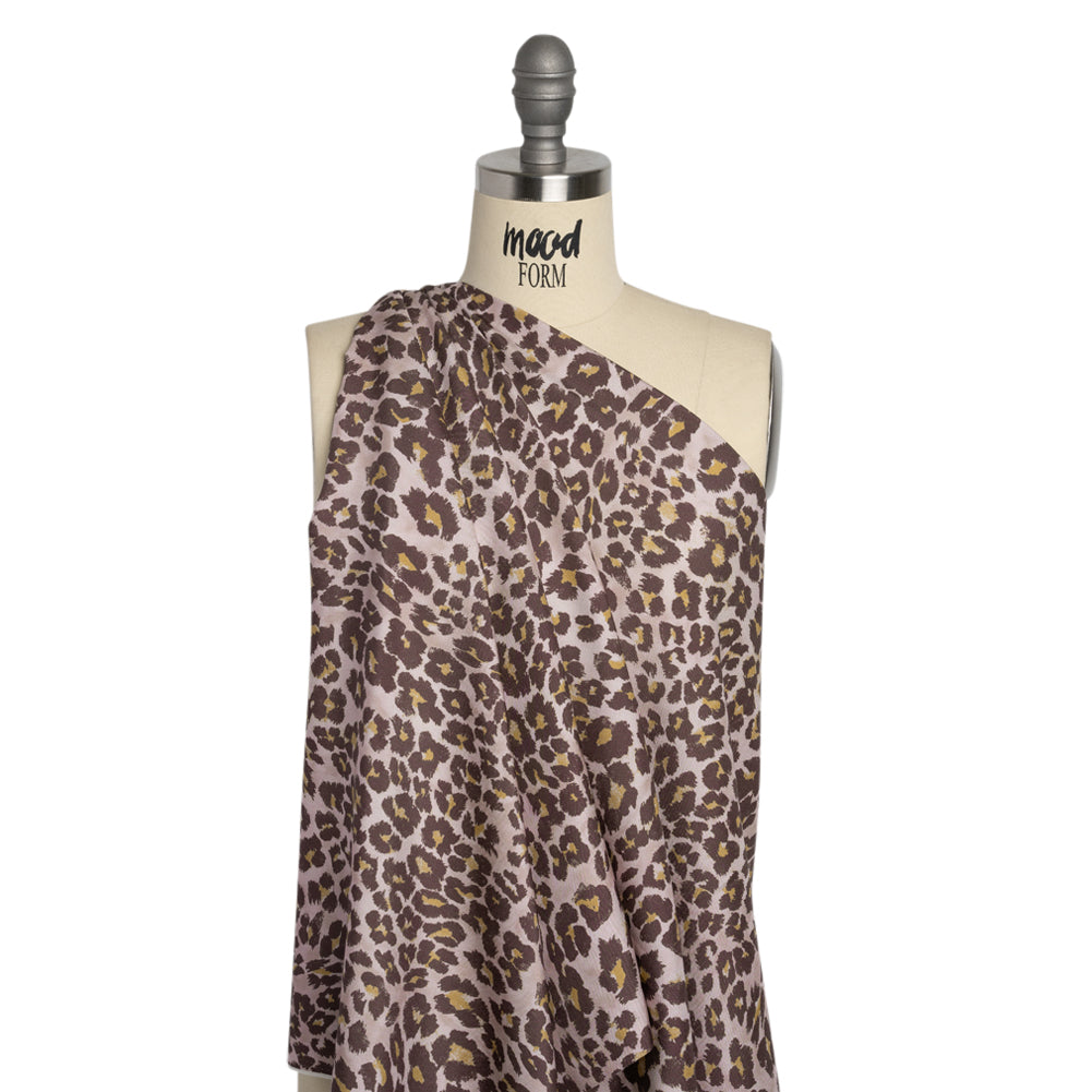 Famous Australian Designer Muted Orchid and Brown Leopard Spots Silk Woven Detail