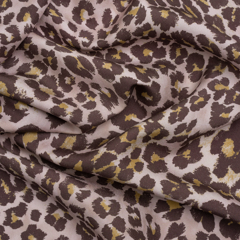 Famous Australian Designer Muted Orchid and Brown Leopard Spots Silk Woven