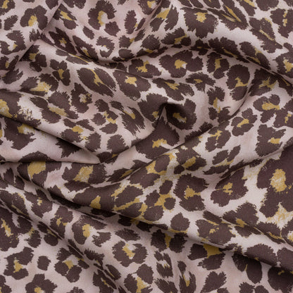 Famous Australian Designer Muted Orchid and Brown Leopard Spots Silk Woven