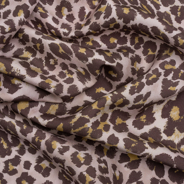 Famous Australian Designer Muted Orchid and Brown Leopard Spots Silk Woven