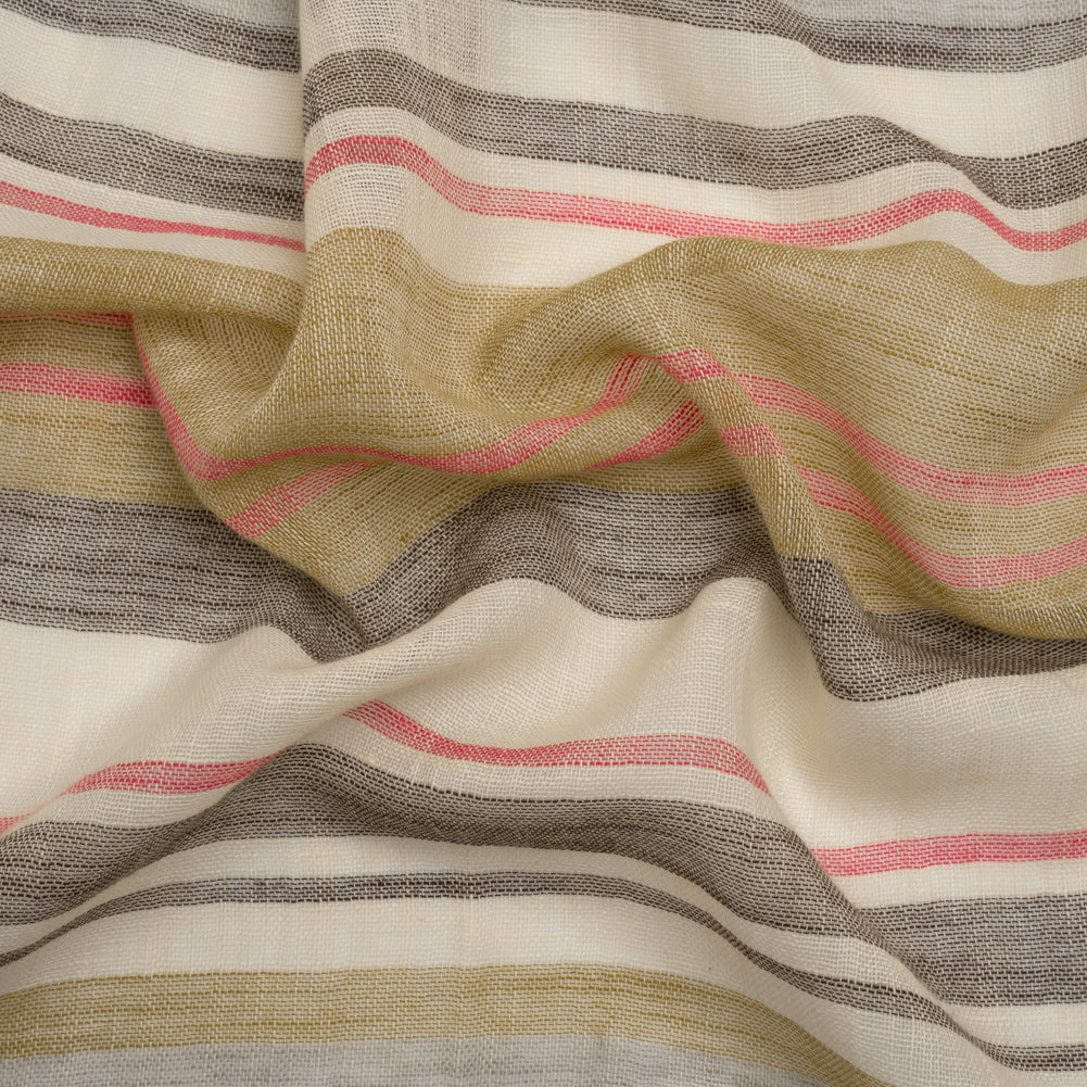 Famous Australian Designer Beige, Gray and Pink Barcode Stripes Linen and Cotton Gauzy Woven
