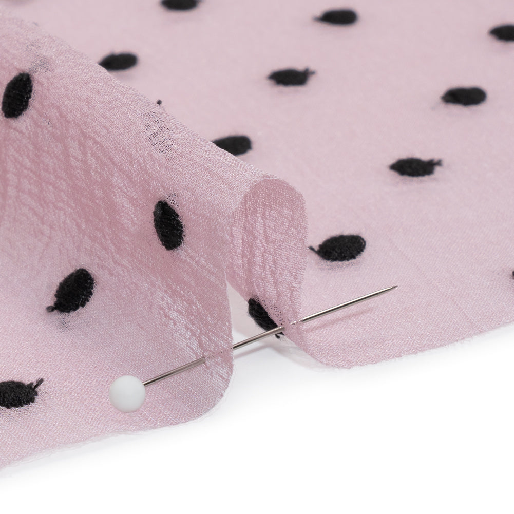 Famous Australian Designer Lilac and Black Embroidered Polka Dots Crinkled Silk Georgette Detail