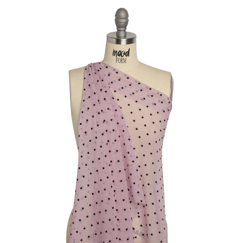 Famous Australian Designer Lilac and Black Embroidered Polka Dots Crinkled Silk Georgette Drape