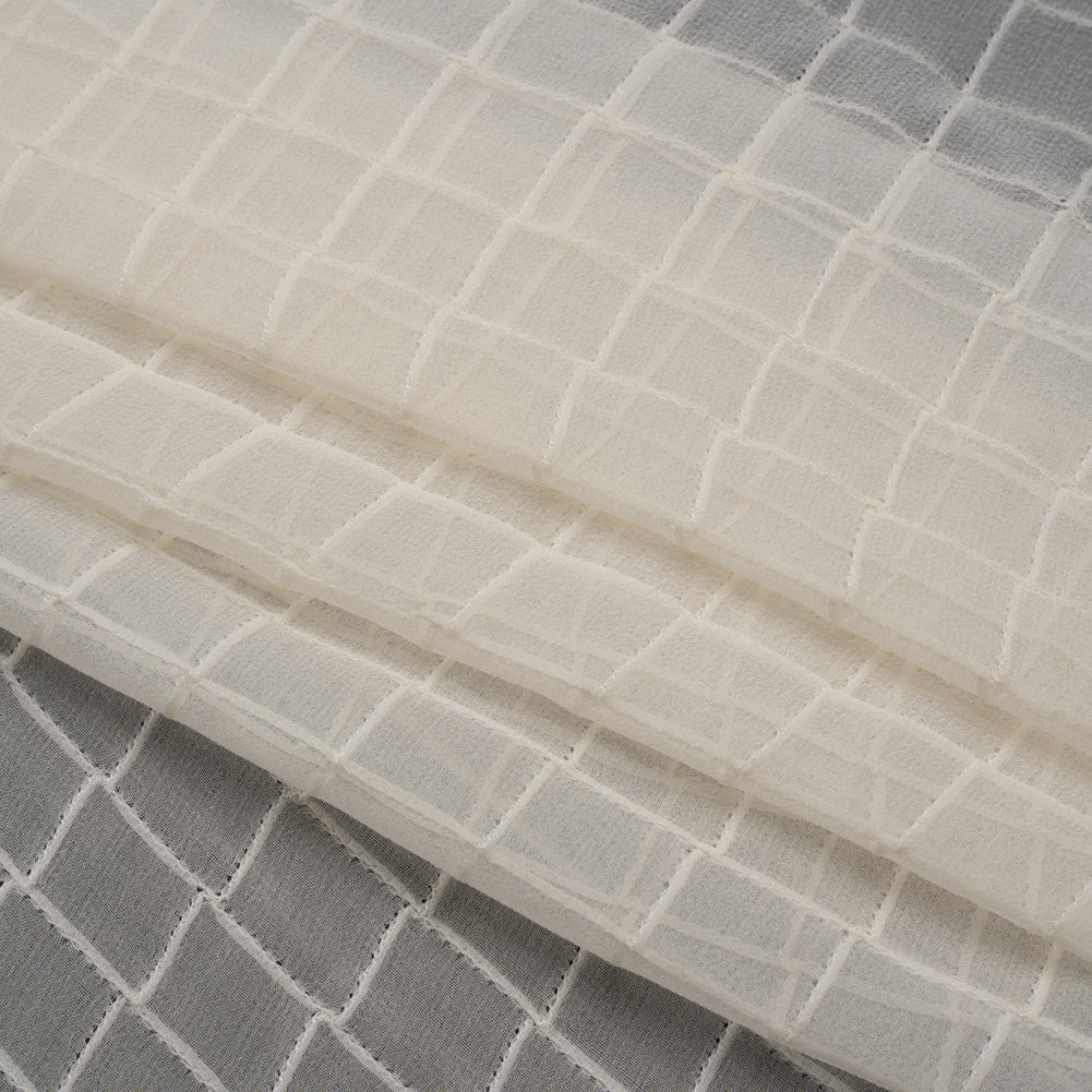 Famous Australian Designer Cream Pintuck Grid Silk Georgette Folded