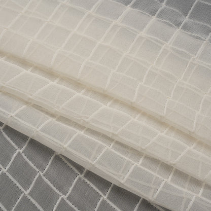 Famous Australian Designer Cream Pintuck Grid Silk Georgette Folded
