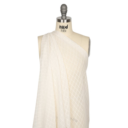 Famous Australian Designer Cream Pintuck Grid Silk Georgette Drape