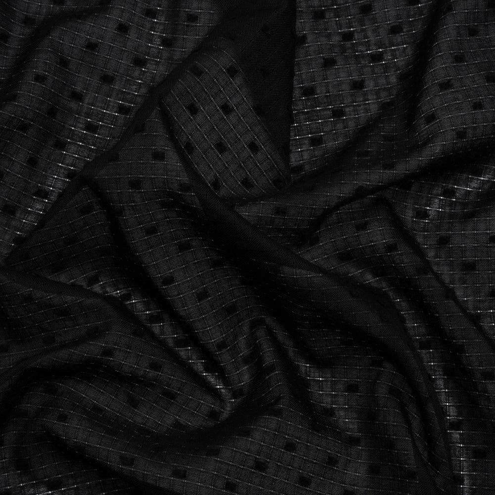 Famous Australian Designer Black Swiss Dot Gridded Cotton Woven