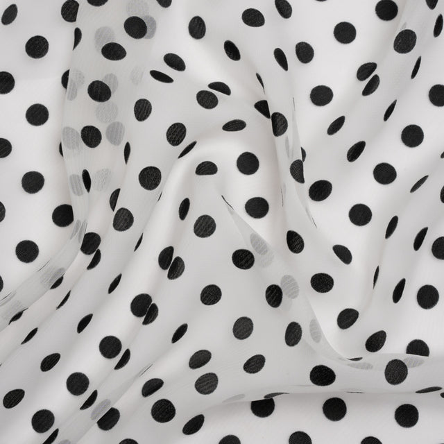 Famous Australian Designer Black and White Burnout Satin Polka Dots Polyester Chiffon