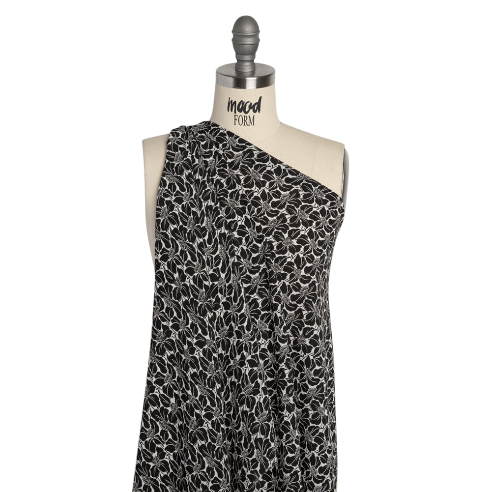 Famous Australian Designer Black and White Floral Rayon Crepe Detail