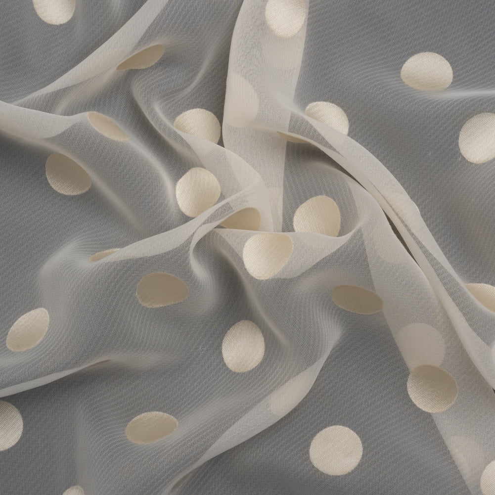 Famous Australian Designer Cream Burnout Satin Polka Dot Polyester and Viscose Chiffon