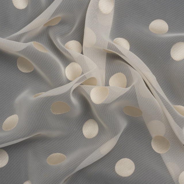 Famous Australian Designer Cream Burnout Satin Polka Dot Polyester and Viscose Chiffon
