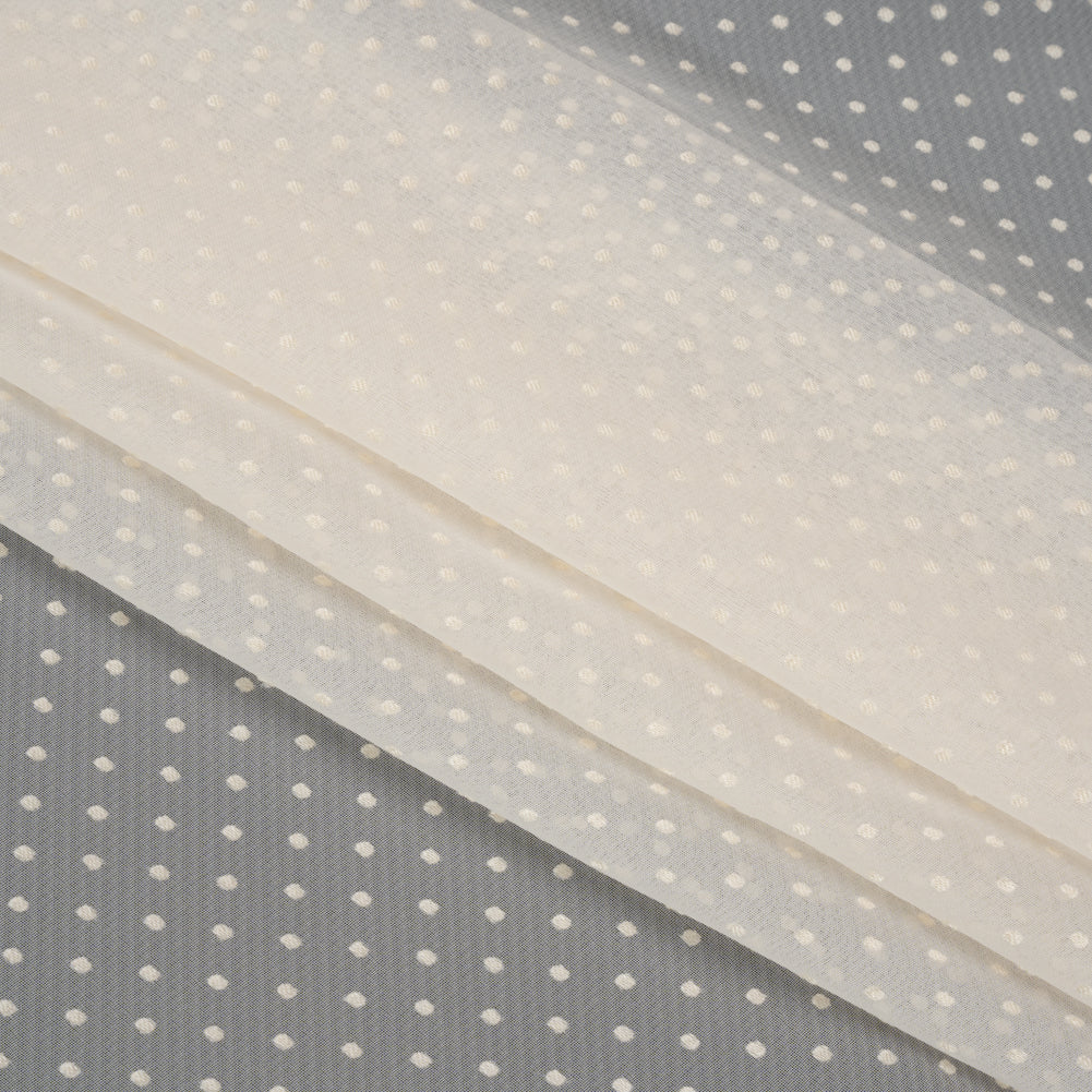 Famous Australian Designer Cream Burnout Satin Little Polka Dots Polyester and Viscose Chiffon Folded