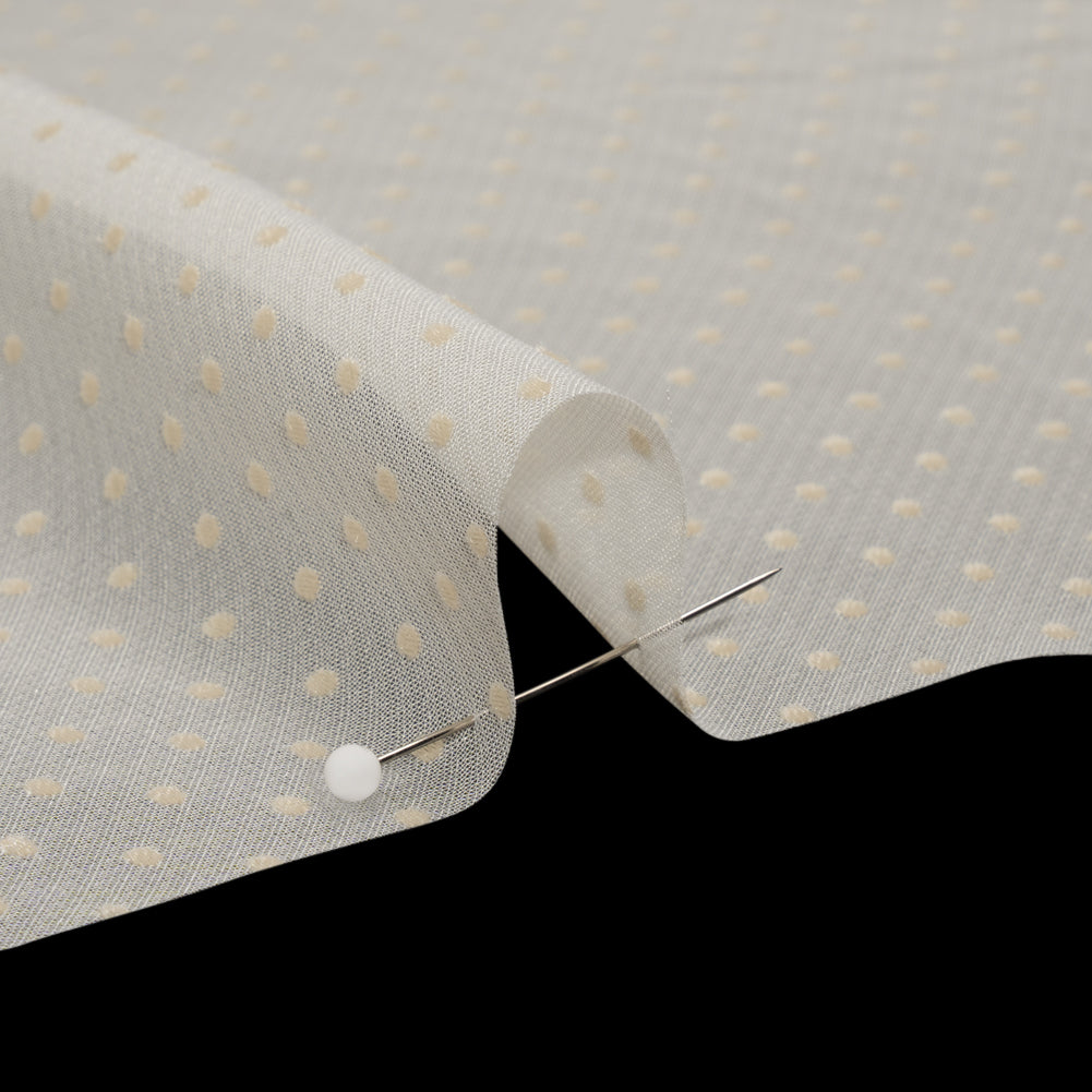Famous Australian Designer Cream Burnout Satin Little Polka Dots Polyester and Viscose Chiffon Detail