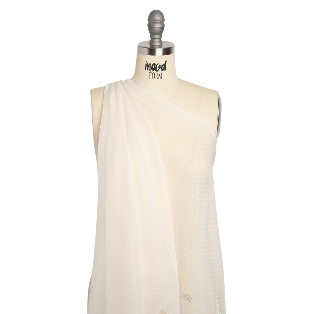 Famous Australian Designer Cream Burnout Satin Little Polka Dots Polyester and Viscose Chiffon Drape