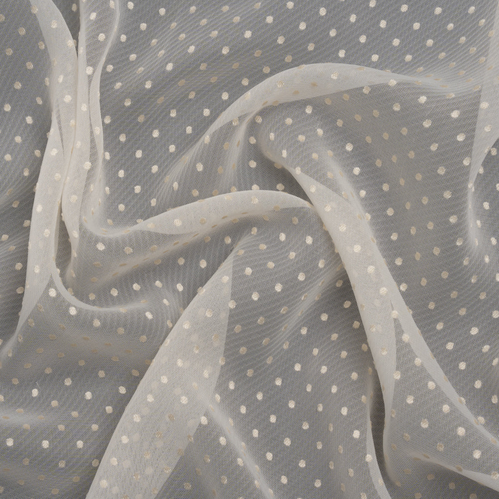 Famous Australian Designer Cream Burnout Satin Little Polka Dots Polyester and Viscose Chiffon