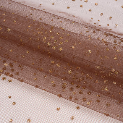 Famous Australian Designer Chocolate and Gold Glitter Spotted Polyester Tulle Folded