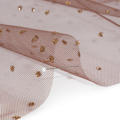 Famous Australian Designer Chocolate and Gold Glitter Spotted Polyester Tulle Detail