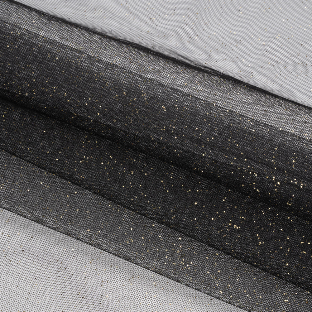 Famous Australian Designer Black and Gold Glitter Speckled Tulle Folded