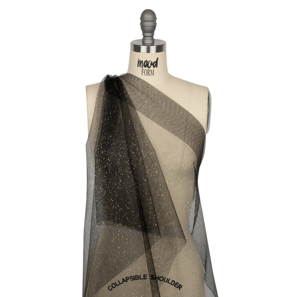 Famous Australian Designer Black and Gold Glitter Speckled Tulle Drape