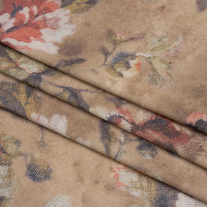 Famous Australian Designer Warm Taupe and Rose Floral Fresco Stretch Polyester Jersey Folded
