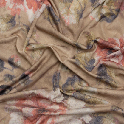 Famous Australian Designer Warm Taupe and Rose Floral Fresco Stretch Polyester Jersey