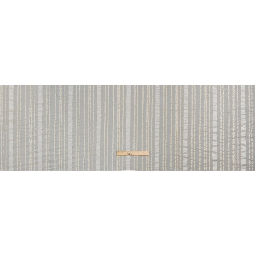 Famous Australian Designer White and Metallic Gold Satin Burnout Stripes Silk Woven Full