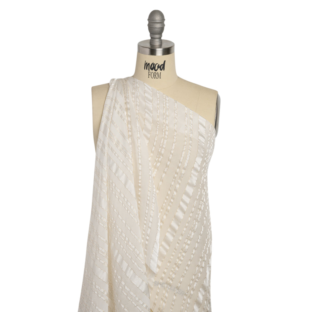 Famous Australian Designer White and Metallic Gold Satin Burnout Strip