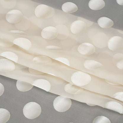 Famous Australian Designer Cream Burnout Satin Polka Dots Silk and Viscose Georgette Folded