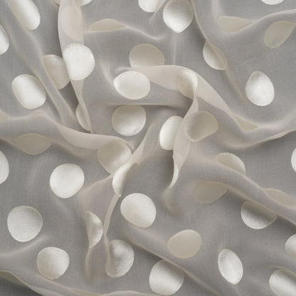 Famous Australian Designer Cream Burnout Satin Polka Dots Silk and Viscose Georgette