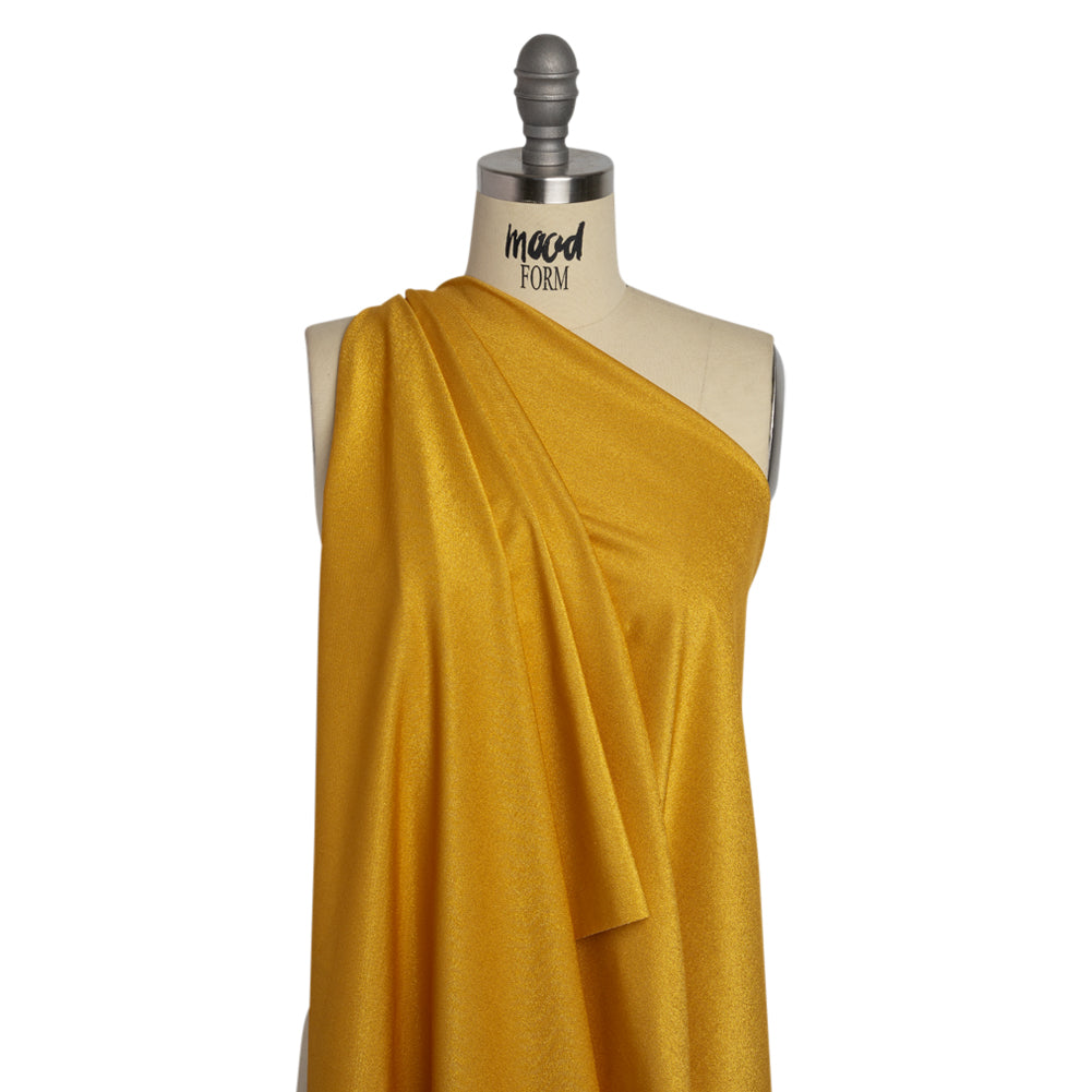Famous Australian Designer Yellow, Beige and Metallic Gold Double Face Stretch Polyester Tricot Drape