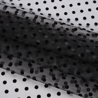 Famous Australian Designer Black Big Flocked Polka Dots Polyester Tulle Folded