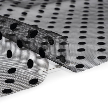 Famous Australian Designer Black Big Flocked Polka Dots Polyester Tulle Detail