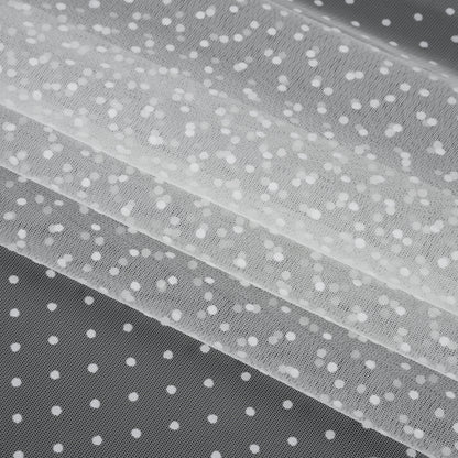 Famous Australian Designer White Little Flocked Polka Dots Polyester Tulle Folded