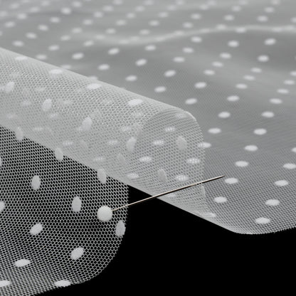 Famous Australian Designer White Little Flocked Polka Dots Polyester Tulle Detail