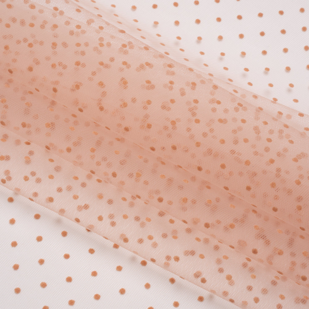 Famous Australian Designer Peach Little Flocked Polka Dots Polyester Tulle Folded