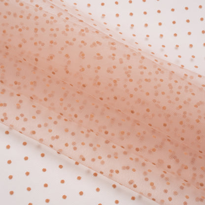 Famous Australian Designer Peach Little Flocked Polka Dots Polyester Tulle Folded