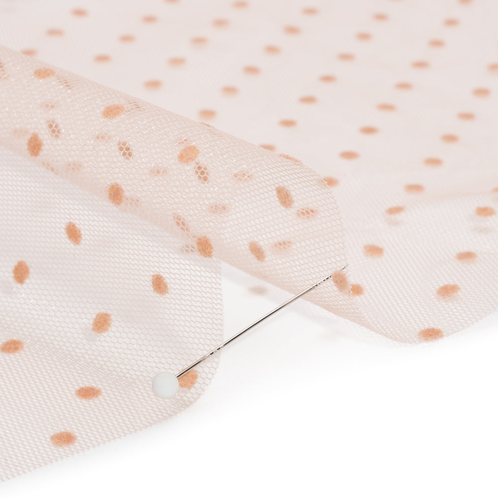 Famous Australian Designer Peach Little Flocked Polka Dots Polyester Tulle Detail