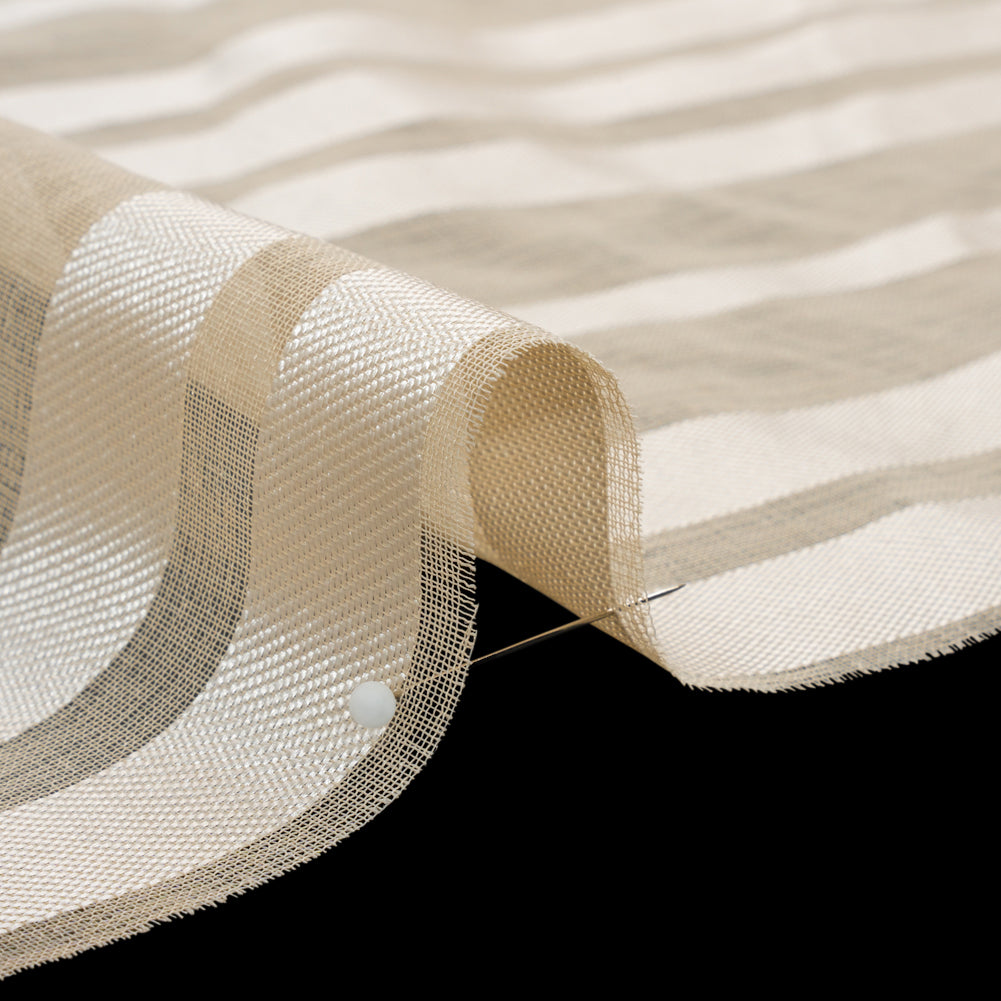 Famous Australian Designer Beige Striped Polyester Burnout Woven Detail
