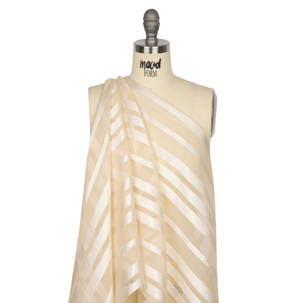 Famous Australian Designer Beige Striped Polyester Burnout Woven Drape