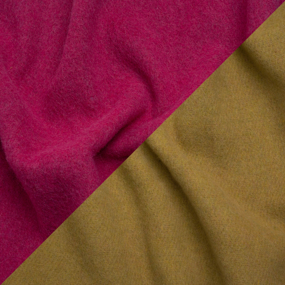 Italian Camel and Fuchsia Brushed Wool and Polyester Double Cloth Coating