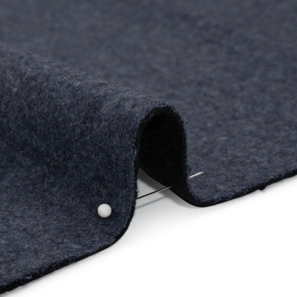 Italian Black and Navy Brushed Wool and Polyester Double Cloth Coating Detail