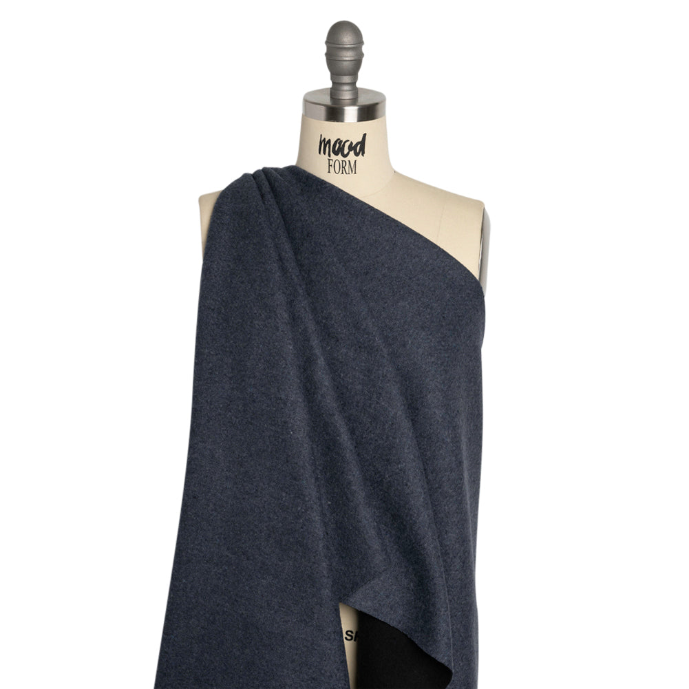 Italian Black and Navy Brushed Wool and Polyester Double Cloth Coating Drape