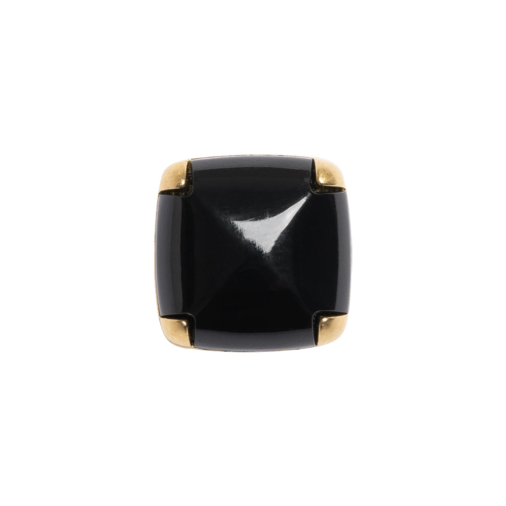 Square Plastic Shank Back Button - Black and Metallic Gold Faux Stone - 24L/15mm