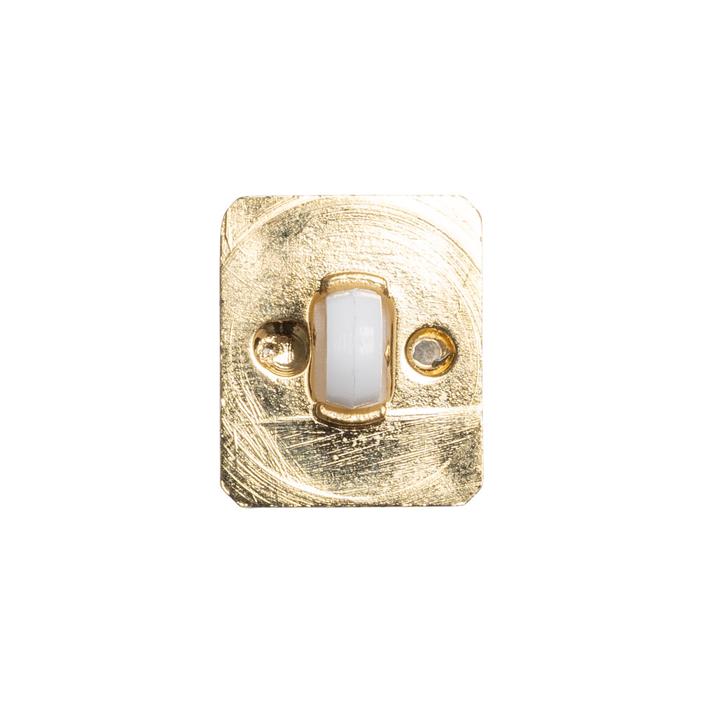 Rectangular Plastic Shank Back Button - White and Metallic Gold Faceted - 30L/19mm Detail